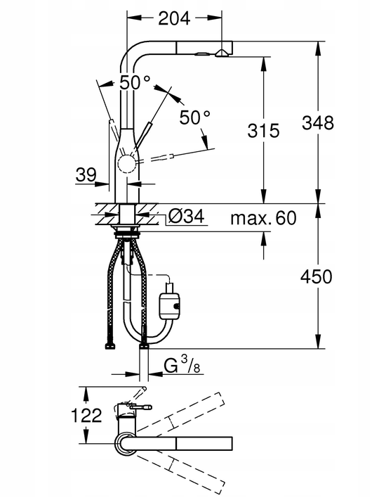 Grohe Essence bateria kuchenna stojąca obrotowa wyciągana wylewka chrom - obrazek 2